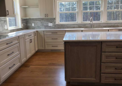 picture of kitchen with gray granite tiles and countertops
